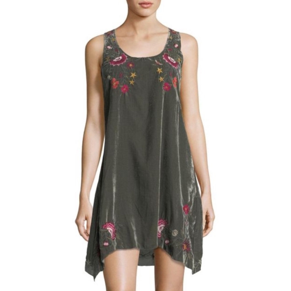 Johnny Was Charcoal Dress with Floral Embroidery